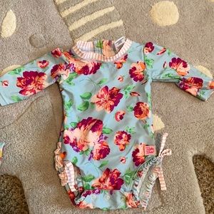 Ruffle Butts 0-3m turquoise & pink swimsuit
